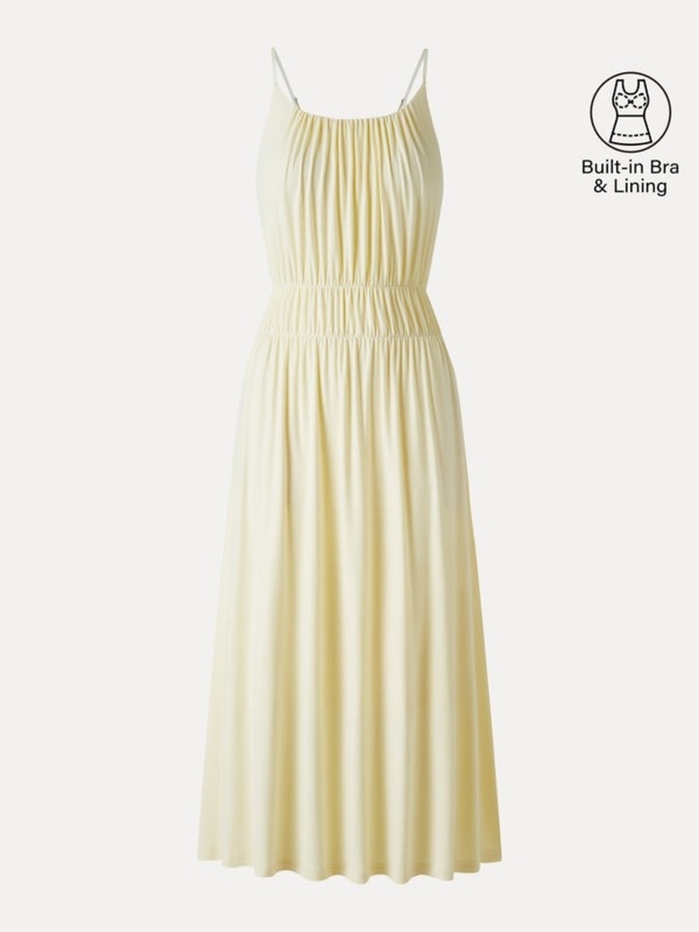 OGL Vacay Gathered U-Neck Spaghetti Midi Bra Dress with Pockets In Pale Yellow